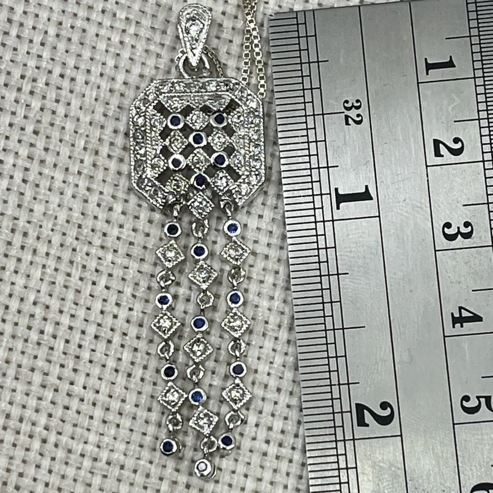 Technibond Platinum Sterling Silver & Blue Sapphire CZ Pendant Necklace